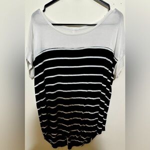 Boutique top, back and white strip with button accents down back, size medium